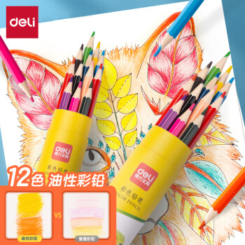 得力(deli)12色油性彩铅原木六角杆彩色铅笔初学者彩绘素
